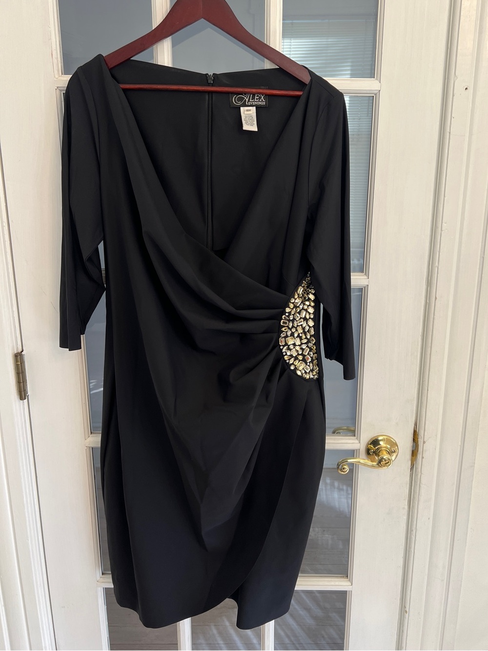 ALEX EVENINGS Women’s Black Rhinestone Faux Wrap Cocktail Dress Plus Size 18W